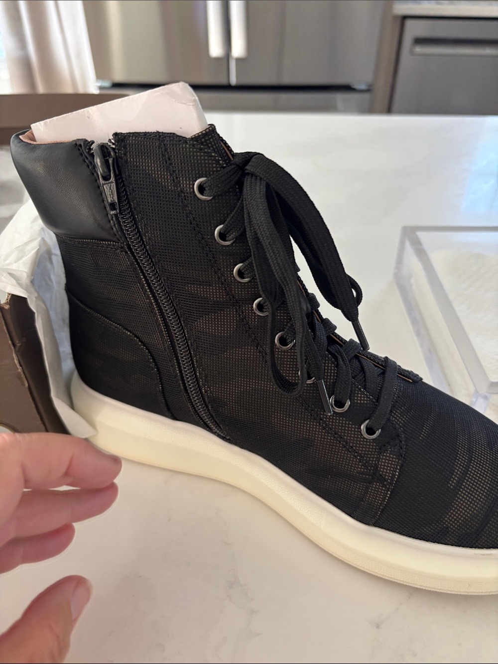 Paolo Black High-Top Lace-Up Sneaker with White Sole - Picture 5 of 7